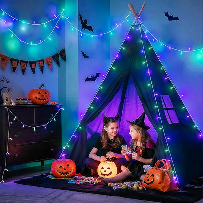 JMEXSUSS Connectable Purple and Green Halloween Lights Plug-in, 8 Modes 100 LED Twinkle String Light Indoor, Clear Wire Christmas Lights Outdoor Waterproof for Halloween Christmas Decor