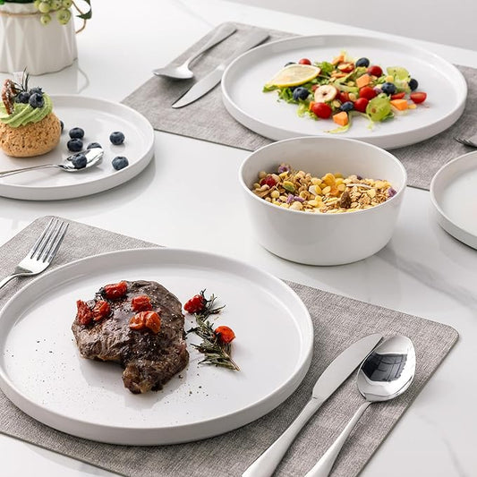 AmorArc Dinnerware Sets for 6, 18 Piece Stoneware Plates and Bowls Set, Chip and Crack Resistant Plates Set, Dishwasher & Microwave Safe Ceramic Dishes - White, Service for 6