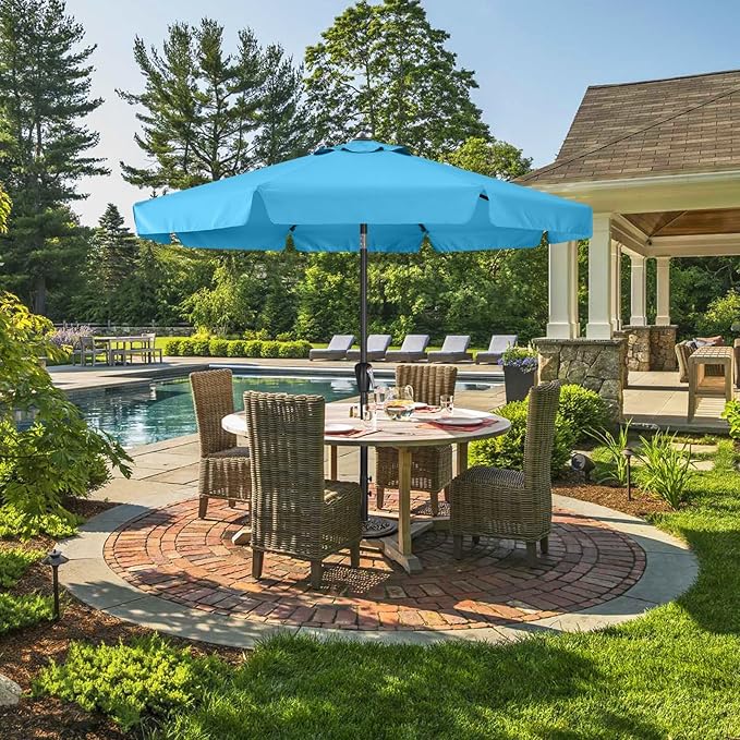 ABCCANOPY 10ft Scalloped Patio Umbrella, Outdoor Table Umbrella with Tilt and Crank, Fiberglass Ribs Deck Umbrella for Patio, Pool, Garden, Picnic (Turquoise)