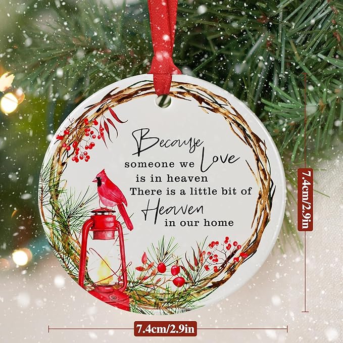 Memorial Christmas Cardinal Ornament - Sympathy Family Keepsake for Christmas Tree - Loss of Loved One