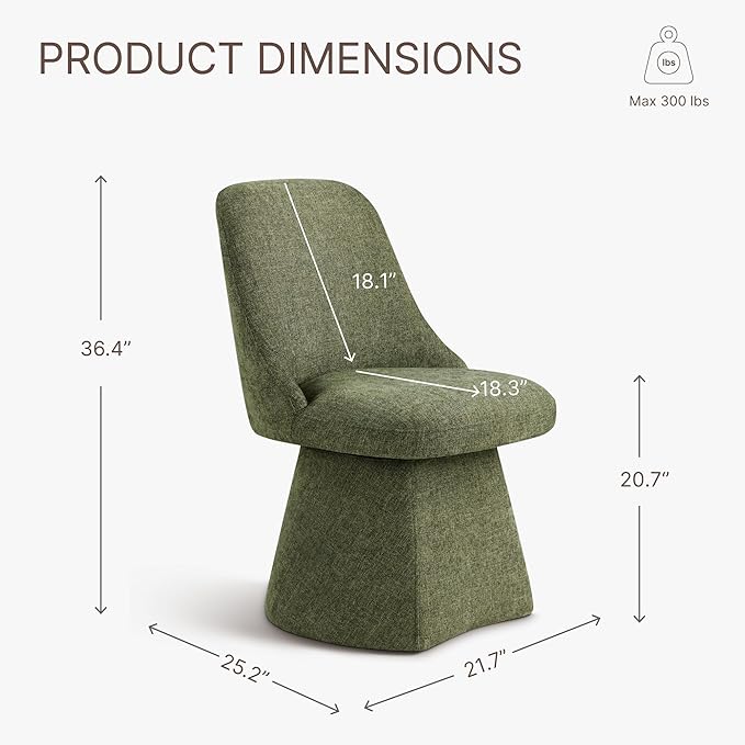 Swivel Dining Chair Mid Century Modern DeskChair High Back Upholstered Linen Fabric SideChair for Kitchen Diningroom Bedroom,Moss Green,2 Box