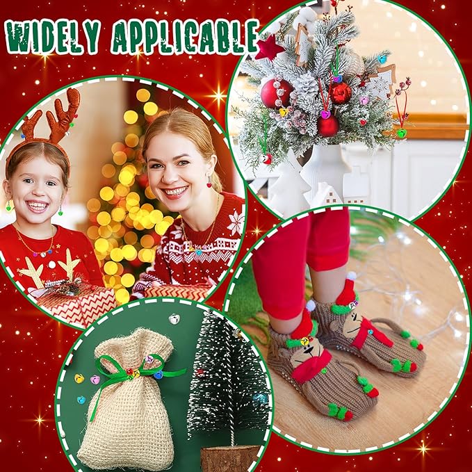 Augshy 240 Pieces Multicolour Jingle Bells 4 Colors Mixed Craft Bell Bulk for Christmas Home and Pet Decorations Xmas Decor Party Favors Supplies (0.3/0.4/0.47 inch)