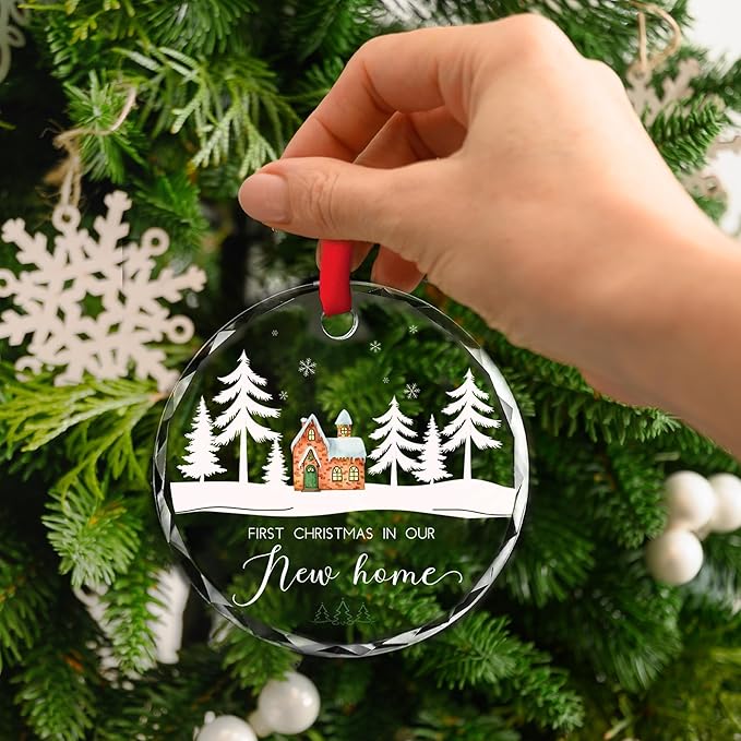 Our First Christmas in Our New House 2025 Christmas Glass Ornament 2025 - Ornament Glass Hanging Decoration for Holiday Travel, Welcome Gift for Her, Couples, or New Owners/A04