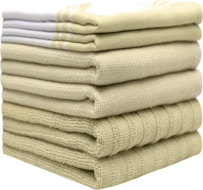 Premium Kitchen Towels 6 Pack Large Cotton Hand Towels Flat Terry Absorbent Wide Stripe Sage Green 20x28