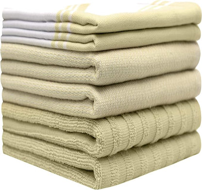 Premium Kitchen Towels 6 Pack Large Cotton Hand Towels Flat Terry Absorbent Wide Stripe Sage Green 20x28