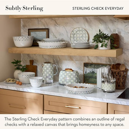 MACKENZIE-CHILDS Everyday Oval Casserole Baker, Cute Oven Baker, Medium, Gray-and-White Sterling Check