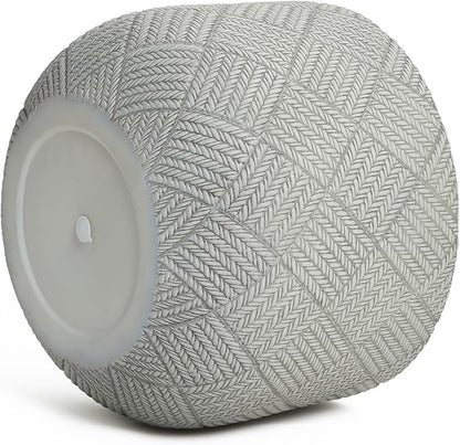 LuxenHome 14-Inch Dia Round Concrete Planters, Large Outdoor Indoor Decorative Plant Pots with Drainage Holes and Rubber Plug, Modern Gray Glen Woven Pattern Flower Pot Planters for Home Garden Patio