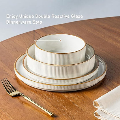 GBHOME Stoneware Dinnerware Sets for 8, Round Reactive Glaze Ceramic Plates and Bowls Set, Highly Scratch Resistant | Dishwasher & Microwave Safe Set，Service for 8（24pcs)
