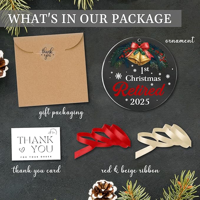 First Christmas Retired Ornament 2025, Retirement Gift for Woman, Men, Happy Retirement Gifts for Nurses, Teacher, Police, Doctor, Coach, Boss, Coworker, Mom, Dad, Friend, Best Retiring Present