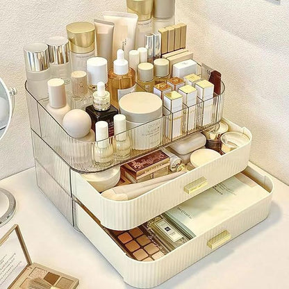 MIUOPUR Makeup Organizer with Stackable Drawers, Bathroom Vanity Organizers and Storage, Ideal for Desk and Dresser Countertops, Great for Cosmetics, skincare, Lipsticks, Nail Care -Cream