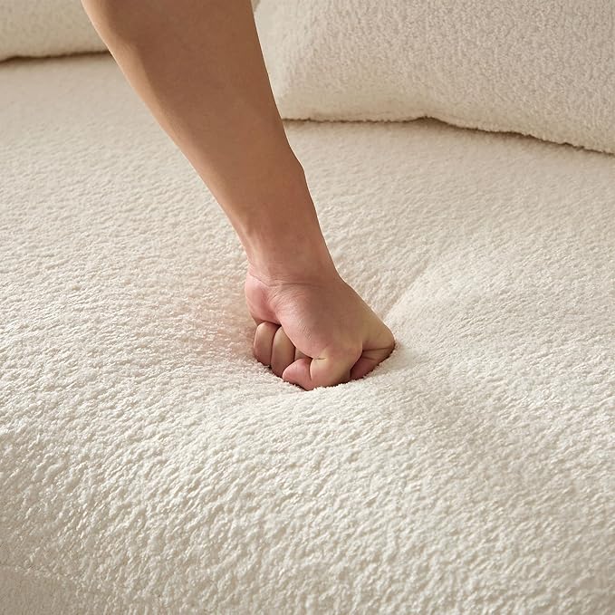 KEIKI 102" Curved Oversized Boucle Modular Sectional Sofa with 4 Throw Pillows, Mid-Century 4-Seater Upholstered Corner Plush Comfy Couch, Easy Assembly, for Apartment, Living Room, White