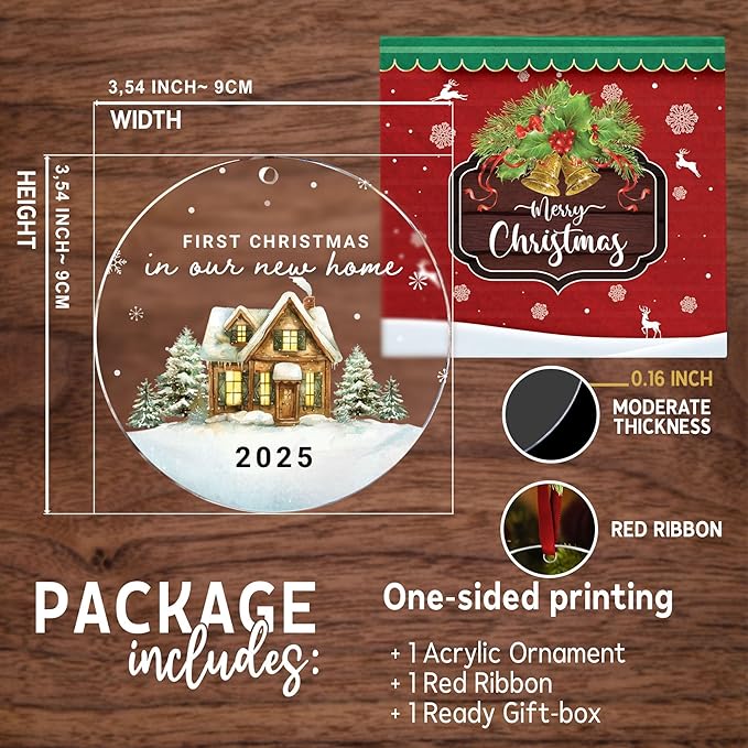 New Home Christmas Ornament 2025 – First Christmas in Our New Home Acrylic Keepsake – First Home Christmas Ornament – Housewarming Gift for Couples, Family, or Homeowners