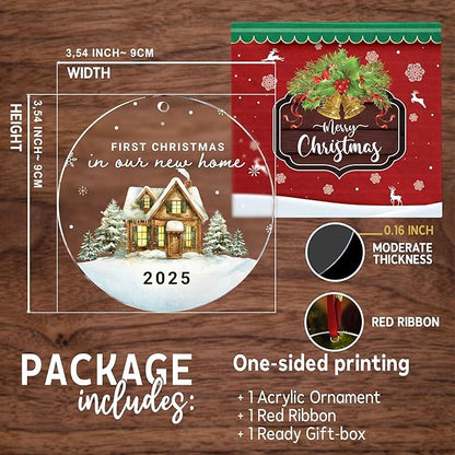 New Home Christmas Ornament 2025 – First Christmas in Our New Home Acrylic Keepsake – First Home Christmas Ornament – Housewarming Gift for Couples, Family, or Homeowners