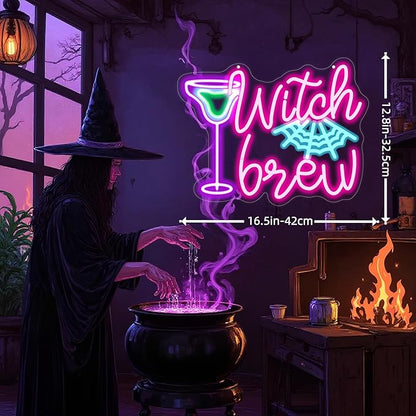 Witch Brew Neon Sign, Witches LED Light, Halloween Neon Sign, Gothic Decor Sign, Horror Decor Sign for Room Halloween Party Musical Led Sign for Wall Art Decor Gifts for Witch Fans Lovers