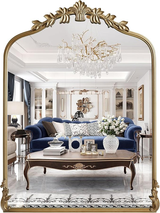 WallBeyond Gold Antique Mirror for Vanity 24x32 Inch, Gold Vintage Mirror with Ornate Frame, Arched Vintage Wall for Bathroom, Living Room, Fireplace