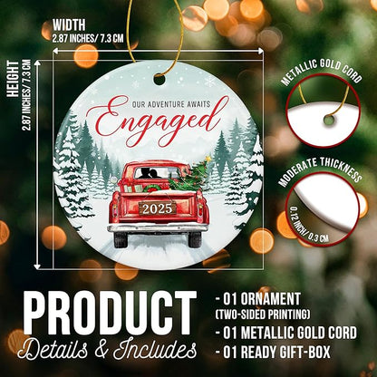 ZAGKOO Engagement Ornament 2025 – First Christmas Engaged Ornament 2025 for Couples – Ceramic Keepsake for Bride to Be, Fiance, and Newly Engaged Women – Party Decoration