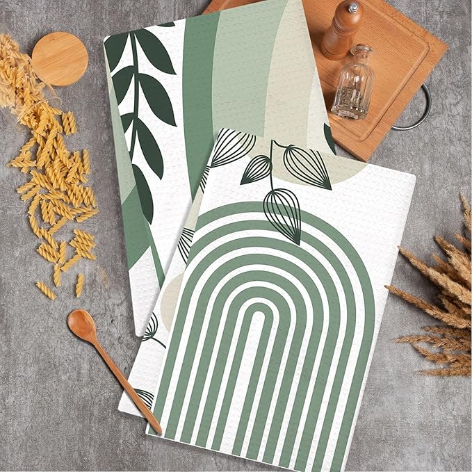 Boho Kitchen Dish Towels 4 Pack Mountains Rivers Absorbent Decorative Tea Towels
