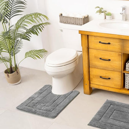GRANNY SAYS Bathroom Toilet Rugs U Shaped, Bath Mats for Bathroom, Bath Rugs Non Slip Washable, Absorbent Microfiber Toilet Mat, Soft Plush Shaggy, 20" x 24", Deep Gray