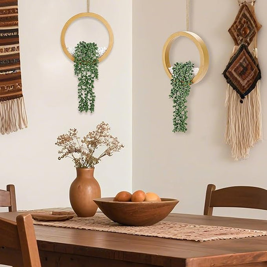 Der Rose 2 Pack Boho Wall Decor Fake Plants 15" Hanging Artificial Succulents Plants for Bohemian Living Room Bathroom Accessories