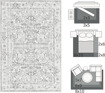 jinchan Washable Entry Rug 2x3 Vintage Floral Non-Slip, Grey