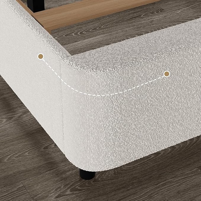HOMBCK King Size Boucle Bed Frame, White Upholstered Platform King with Soft Headboard, Thickened Footboard, Rounded Corners, No Box Spring Required, Easy Assembly, White