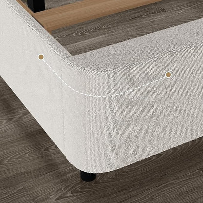 HOMBCK King Size Boucle Bed Frame, White Upholstered Platform King with Soft Headboard, Thickened Footboard, Rounded Corners, No Box Spring Required, Easy Assembly, White