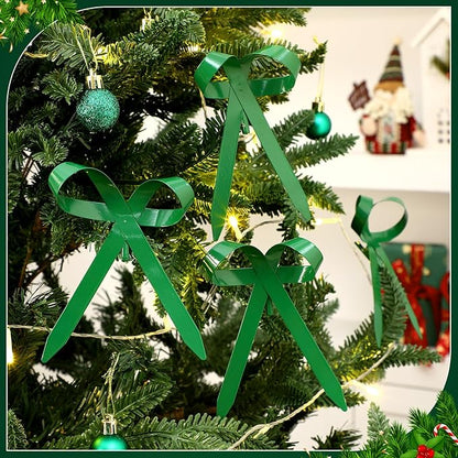 12 Pcs 2025 Metal Christmas Bow Ornaments for Christmas Tree Garland Wreath Bulk Bow with Clip Ornament Vintage Indoor Outdoor Home Xmas Party Decorations, 4 x 5 Inches (Green)