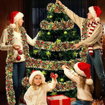 50Ft Christmas Tinsel Garland - Red Green Gold Shiny Metallic Twist Decor for Christmas Tree Home Stairs Railing Front Door Mantle Fireplace Indoor Outdoor Holiday Party