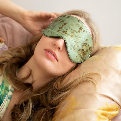 Silk & Willow 100% Pure Mulberry Silk Sleep Eye Mask & Hair Scrunchie Gift Set (Coreopsis Sage)