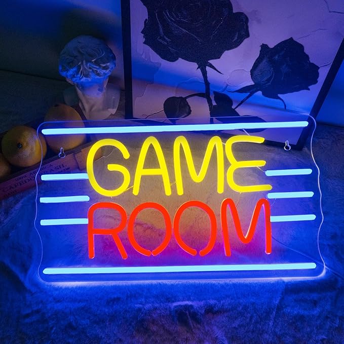 LUCUNSTAR Game Room Neon Sign For Wall Decor Neon Lights With Dimmable Switches Gaming Room Led Lights Club Bedroom Gift For Teens USB Powered 16.5 x 9.4 inches