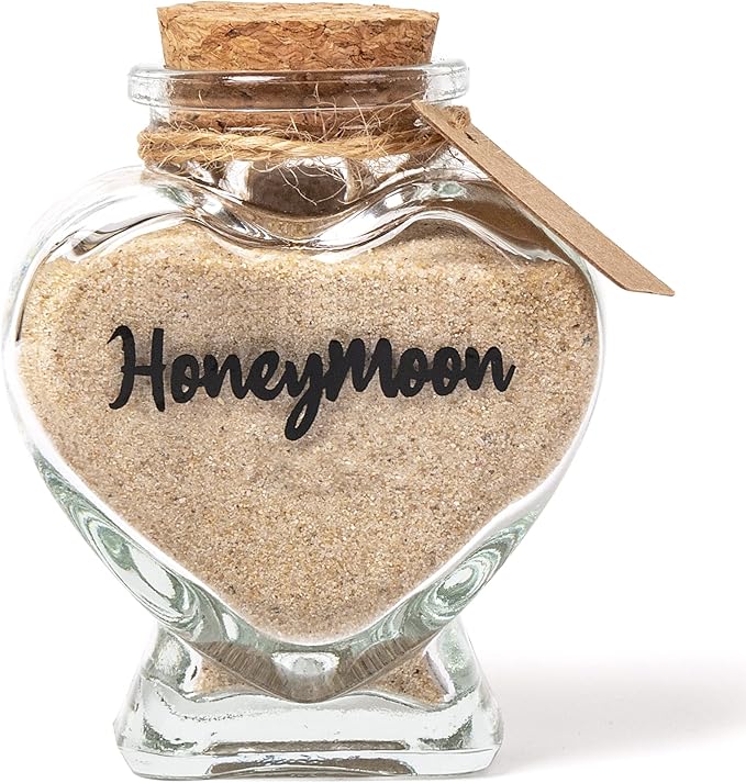 Honeymoon Sand Keepsake Jar，Bridal Shower, Wedding, Engagement, Honeymoon, Travel Gift for Couples, Newlywed, Fiance(Gift Box Includes) - 40ml Heart Shape Glass