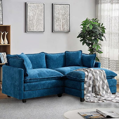 SoarFlash Chenille 71.6" Sectional Sofa, Comfy L Shaped Modular Coush Sofa with Ottoman, Modern 2 Seat Couch Deep Seat Sofa Set for Living Room,Blue