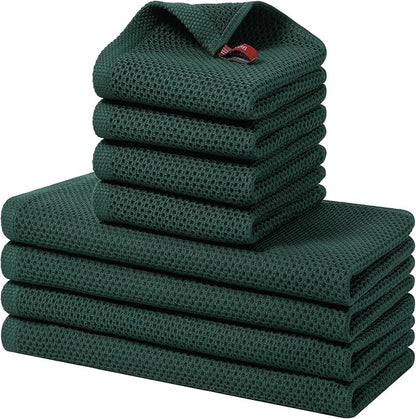 Homaxy 100% Cotton Kitchen Towels and Dishcloths Set, 12 x 12 Inches and 13 x 28 Inches, Set of 8 Bulk Kitchen Towels Set, Ultra Soft Absorbent Dish Cloths for Washing Dishes, Blackish Green