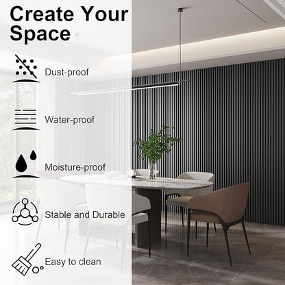 8-Pack WPC Wood Panels for Wall - 96 x 6.6 Inch 3D Acoustic Wall Panels, Water-Proof and Easy Installation, Accent Slat Wall Paneling for Living Room, Office, Black