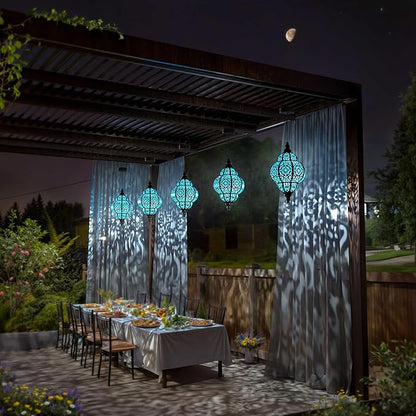 Hanging Solar Lights Outdoor Garden Decor Solar Lantern Waterproof Plastic Moroccan Outdoor Decorations for Patio Pathway Yard Backyard Garden Decorative (2, Black)