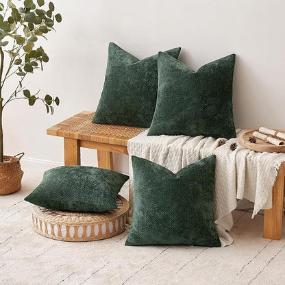 MIULEE Christmas Green Pack of 4  Throw Pillow Covers 18x18 Inch Soft Decorative Chenille Pillow Covers Farmhouse Accent Cushion Covers for Boho Home Decor Bedroom Living Room