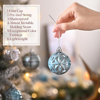 Valery Madelyn Ornaments for Christmas Trees, 9ct 2.36 Inches Navy Blue and Silver Shatterproof Christmas Tree Decorations, Luxury Hanging Ball Ornaments for Xmas Holiday Party Decor