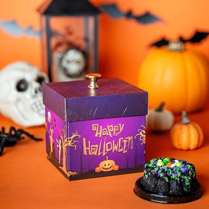 Send A Cake Wicked Halloween Explosion Gift Bundle – Spooky Surprise Box with Flying Bats, 3" Chocolate Witch Cauldron Cake, Music & Lights – Fun Halloween Treat for Kids & Adults