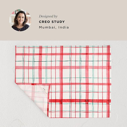 Minted Plaid Tea Towels Cotton Kitchen Towels Decorative with Hanging Loop Set of 2 18x28