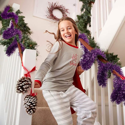 WILLBOND 50 ft Christmas Tinsel Garland Metallic Tinsel Twist Garland Christmas Tree Decorations New Year Wedding Birthday Hanging Decorations Party Supplies, 3 Inch(Purple)