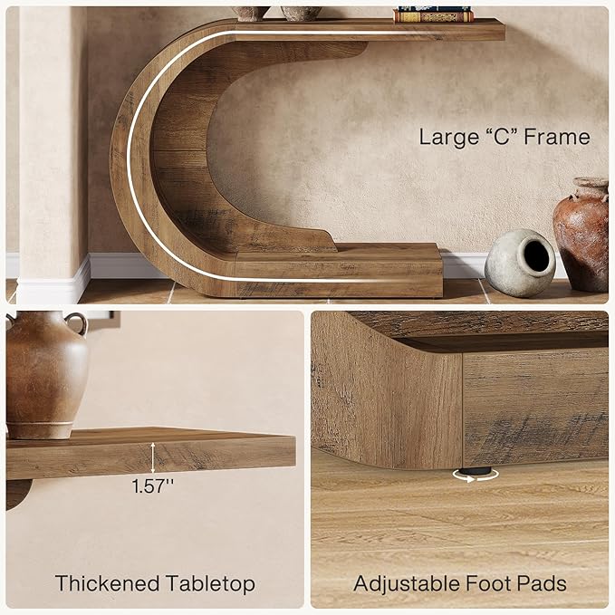 Tribesigns 43.3" Modern Console Entryway Table with Storage, Farmhouse C-Shaped Rustic Behind Couch Sofa Table for Living Room, Hallway, Entry, Entrance, Foyer, Easy Assembly, Brown