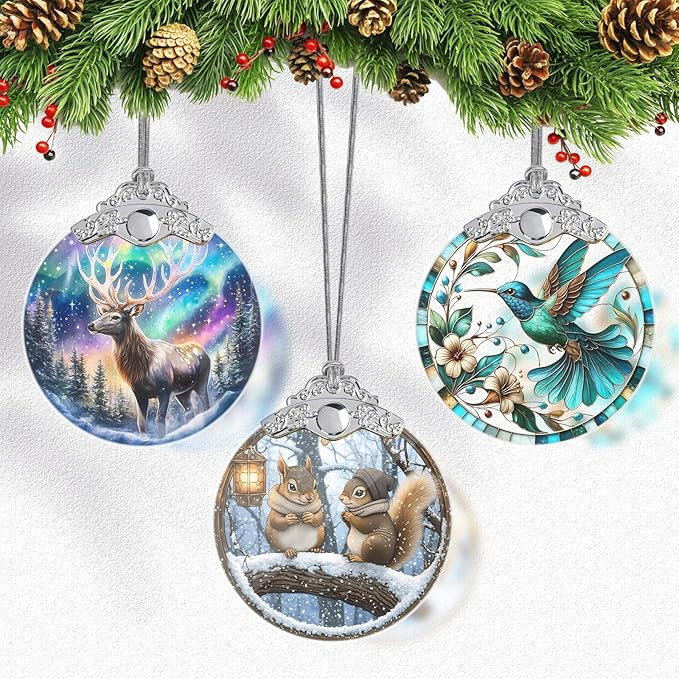 Squirrel Christmas Ornament, Stained Glass Ornaments and Christmas Tree Decorations, Holiday and Xmas Presents