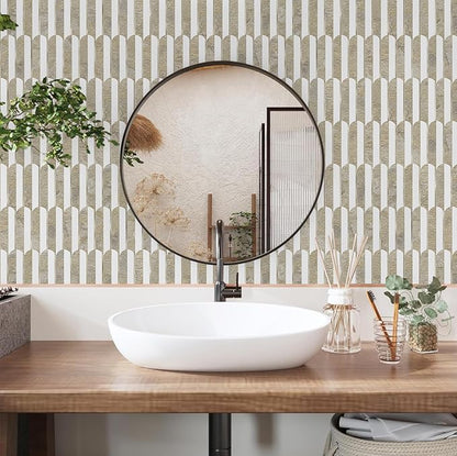 Vamos Tile Peel and Stick Backsplash Seamless Tile,10 Sheets Stick on Backsplash for Kitchen& Bathroom,Honey Travertine+Matt Pure White Marble Look+Light Gold Metal Self Adhesive Backsplash Tile