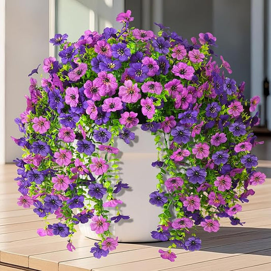 INQCMY 2Pcs Artificial Flowers for Outdoors UV Resistant Artificial Plants Easy Assembly for Spring Decor Look Real Faux Hanging Flowers for Outside Home Planter Porch Patio Decor
