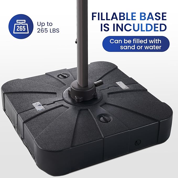 9' X 12' Cantilever Patio Umbrella Outdoor with Base Included Heavy Duty Double Top Windproof Rectangle Offset Umbrellas with 360-degree Rotation for Pool Deck Backyard, Navy