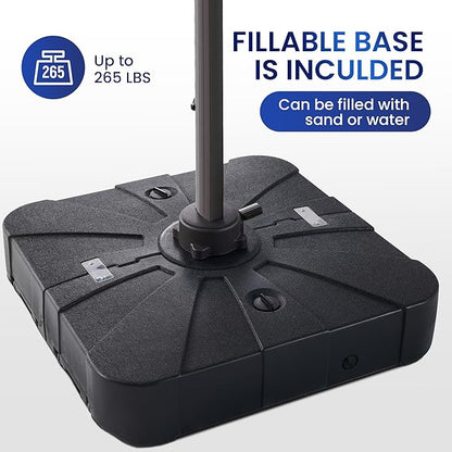 10 X 13 FT Cantilever Patio Umbrella with Base Included Outdoor Heavy Duty Double Top Windproof Rectangle Offset Umbrellas with 360-degree Rotation for Pool Deck Backyard, Navy