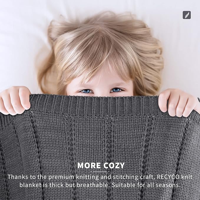 RECYCO Cable Knit Dark Grey Throw Blanket, Super Soft Warm Cozy Decorative Knitted Throw Blanket 2.3LB 50"x60"