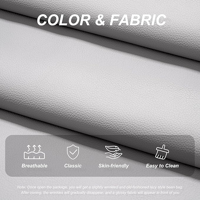 Hobestluk Giant Bean Bag Chair Lazy Floor Sofa, Fireside Sofa for Adults, Big Beanbag Faux Leather Armless Chair for Living Room Bedroom Dorm Office (Light Grey, Single)