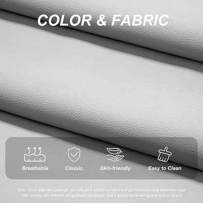 Hobestluk Giant Bean Bag Chair Lazy Floor Sofa, Fireside Sofa for Adults, Big Beanbag Faux Leather Armless Chair for Living Room Bedroom Dorm Office (Light Grey, Single)