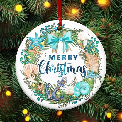 Beach Christmas Ornaments 2025 - Ceramic Ornaments for Tree - Beach Gifts for Women Men Friend, Ocean Ornaments for Christmas Decorations, Stocking Stuffers Ocean Gifts for Xmas Decorations